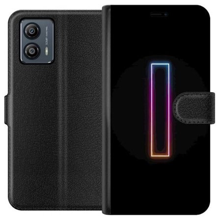 Kompatibelt Lommeboketui til Motorola Motorola Moto G53 Minimalistisk neonbokstav I i regnbuefarger mot mørk bakgrunn