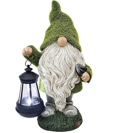 33cm Rolig Tomte Statue Utendørs Hagedekorasjoner, Vanntett Harpiks Hagegnom Figur Med Solcelle