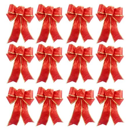 Julesløjfer 12 Stykker Røde Sløjfer med Guldpynt Guirlandedekoration