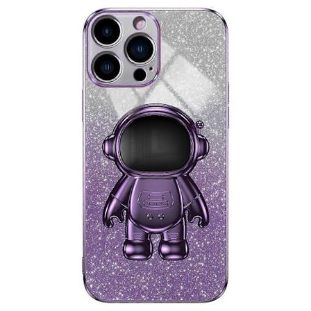 Skal för iPhone 16 Pro Max med Astronaut Ställ PC+TPU Telefonskydd Glittrande-Svart