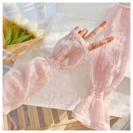 Isilke Armdeksel Solbeskyttelse Plisserte Puff-Ermer Kvinner Sommertilbehør Rosa