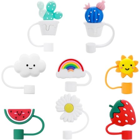 8 kpl Silikonipillihattuja Pilvipilli Suojus Kansi Uudelleenkäytettävät Juomapillin Hatut Kansi Pillin Hatut Kannettavat