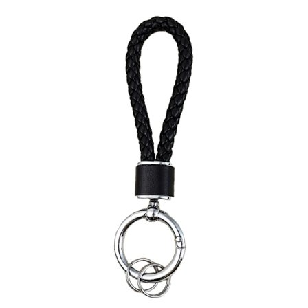 Flätad nyckelring i läder - Snygg nyckelring för bilen Black