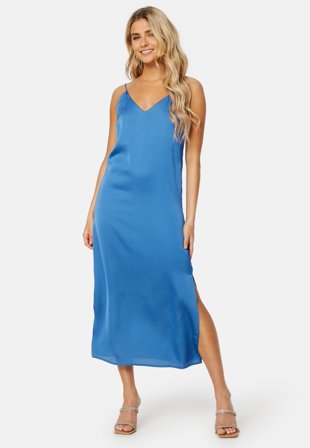 VILA Ellette Satin Dress Federal Blue Klær