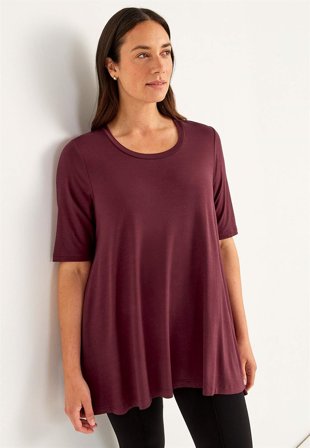 Cellbes of Sweden - Jerseytunika med korte ærmer i vinrød til damer i størrelse 46/48