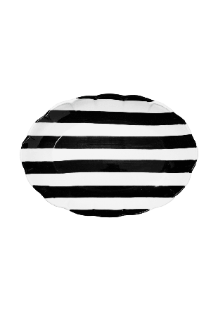 Pick A Poppy Stripe Serveringsfat - 36 Cm Glas & porslin Svart