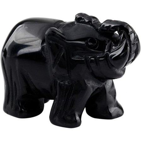 Svart Obsidian Elefant Lommestatué Kjøkken Guardian Healing F