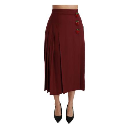 Dolce & Gabbana High Waist geplooide Wol Rok , Rood , Dames , Maat: L Midirokken