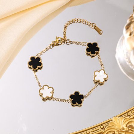 Armband med fyrklöver, 18K guld, damarmband, enkel design, svart och vitt