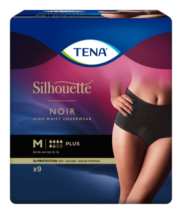 Tena Silhouette Plus High Waist buksebleie M svart 9 stk