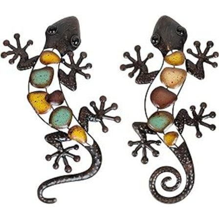 Metal Salamander Vægdekoration Vægkunst Hængende Skulpturer, Store Firben Vægophæng til Hjem, Have, Gård, Hegn, Sæt med 2