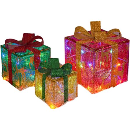Julelys gaveeske, sett med 3 stykker, innendørs/utendørs dekorasjon