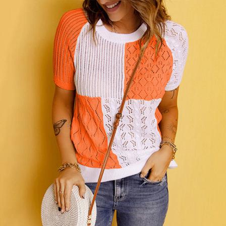 Kvinnor Color Block Tunika Blus Crew Neck Pullover