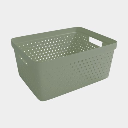 Opbevaringskurv i plast Nordiska Plast Store It Star Basket, khaki grøn, 358 x 271 x 160 mm, 13 liter