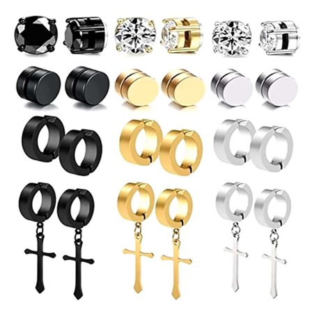 12 par falske piercinger uden hul sort guld sølv