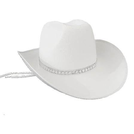 Western Style Rhinestone Decor Filt Cowboyhatt Cowgirl Cosplay Festtillbehör White