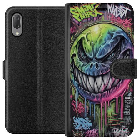 Kompatibelt Lommeboketui til Sony Xperia L3 Fargerik graffitiillustrasjon av et ondskapsfullt smilende monsteransikt med dryppende neonfarge