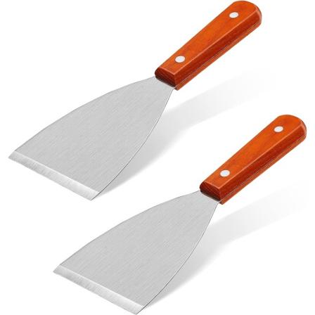 2 stk. BBQ-værktøjer, rustfrit stål grillskraber med træhåndtag