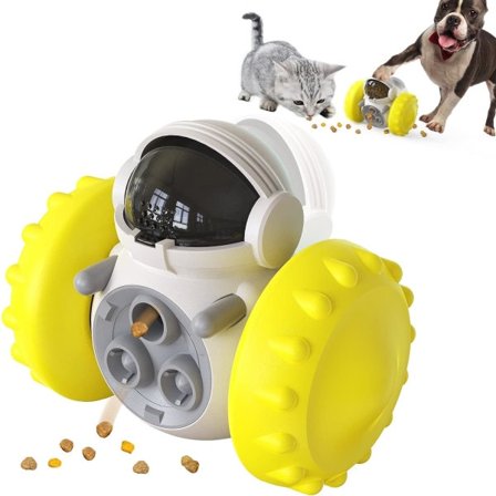 IC For små Dry Treat Interaktiv Matleke for hund og katt, Dyrematdispenser Tumbler Hundegodbit Leke, Hund Slow Feeder Godbit Dispensering - Gul