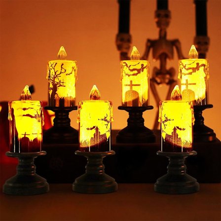 6-pakning Halloween dekorative LED flammeløse lys, gresskarlys, dekorative bordlykter, LED gresskar vakker lys (tilfeldige mønstre)