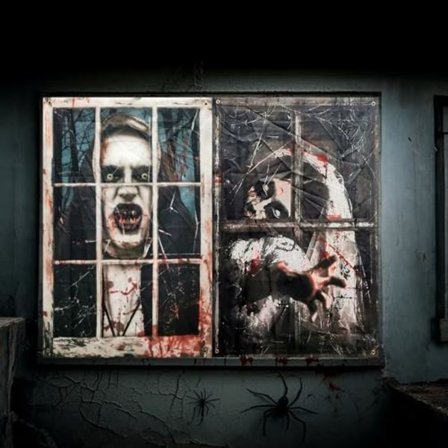 Pelizen Halloween Gardiner Vindue Skræmmende Halloween Dekorationer Plakat til Indendørs Udendørs Fest Væg Dør, 2 stk