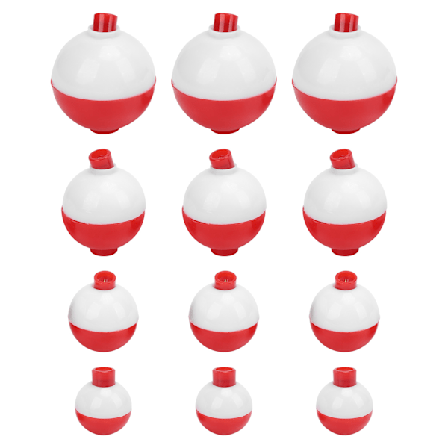 12 stk. fiskeflådssæt hård ABS SnapOn flåd rød hvid rund fiskeflåd