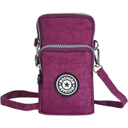 Naisten tyttöjen nailonista valmistettu pieni crossbody-olkalaukku rannelaukku käsilaukut (tumman violetti)