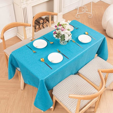 Vattentålig Tvättbar Rektangulär Bordsduk i Faux Linne 55x55 Tum, Blå