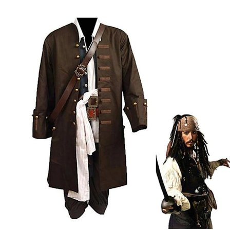Pirates Of The Caribbean Cosplay Kostym Film Jack Sparrow Cosplay Full Set Costume Club Halloween Party Show Outfit wig hat S Yz