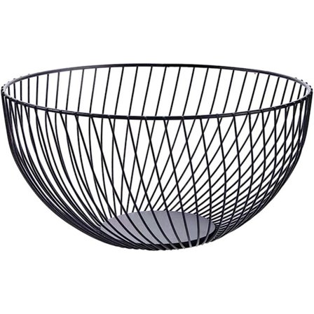 Fruktkorg i metall | Trådkorg för frukt för citroner, potatis, lök | Svart dekorativ fruktskål för disk (Rund B)