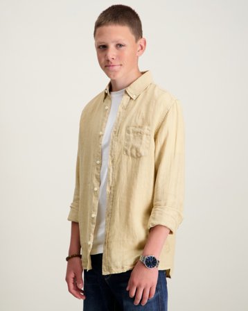 GANT REG. LINEN LS BD SHIRT Beige Overhemden Jongens - Kids Brand Store