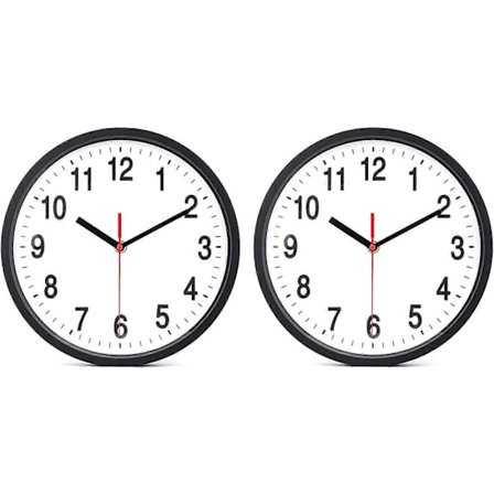 2-pack 25 cm Tyst Väggklocka Utan Tickande, Kvarts Batteridriven Klocka, Lätt att Läsa med Modern och Elegant Design
