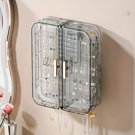 Vægmonteret smykkeskrin - Stor kapacitet smykkeskrin til øreringe, halskæder og ringe