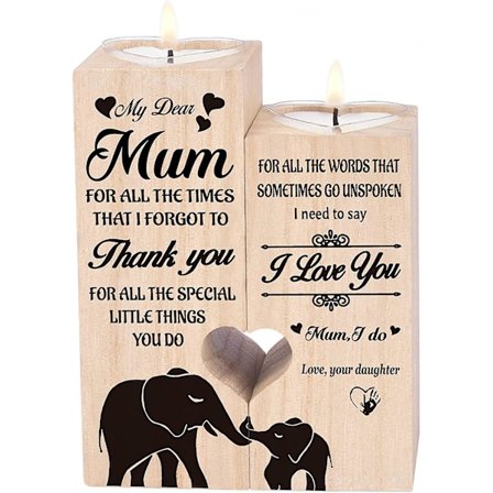 Dubbelsidig tryckt ljusstake i trä, present till mamma, födelsedagspresent, årsdagspresent, hjärtformad ljusstake, present till mamma, present från