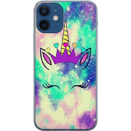 Yhteensopiva Puhelinkuori Apple Apple iPhone 12 Sadunomainen yksisarvissuunnittelu, jossa on pastellisävyiset galaksisydämet, kruunu ja vilkkuvat v