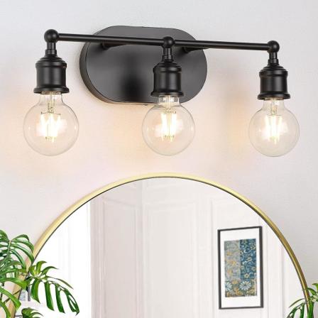 Bad belysning, 3-lykt svart forfengelighetslys, vintage vegglampebelysning, moderne vegglys forfengelighetslys, veranda vegglampe for speil kjøkken
