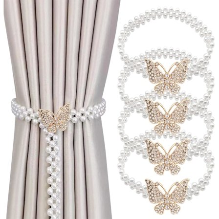 Gardinbånd, 4 stk Moderne Sommerfugl Gardinbånd Perle Gardinspenne Gardinbånd Gardinholdere for Hjemmekontor Stue Dekor