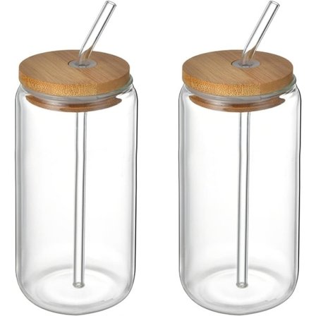 stk drikkeglass med bambuslokk og sugerør, ølboksformet iskaffekopp for melk kaffe isvann cocktail (500ml)