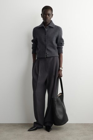 COS Women's Ribbed Collar Boiled Merino Wool Jacket in Grey