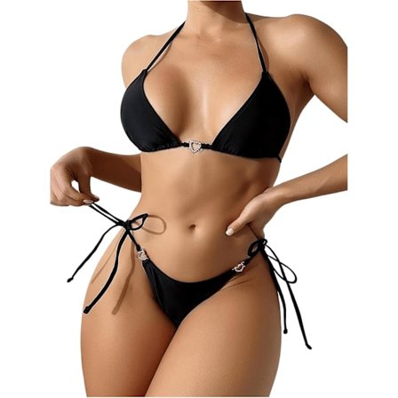 Kvinnors Halterneck Tie Side Triangle Bikini Set Hög Skuren 2 Delad Bikini Baddräkt