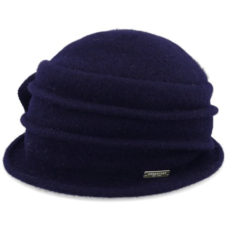 Seeberger - Blu traditionalbeanie Cappello - Boiled Wool Small Flower Navy Cloche @ Hatstore
