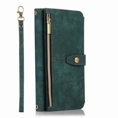 Etui til iPhone 14 Grøn (+ kort snor) Ni-korts lynlåspung med kortholder