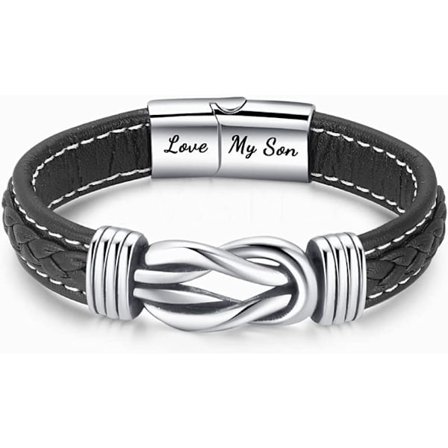 Mamma och son för alltid sammanflätade läderarmband knutet armband för män inspirerande födelsedagspresent från mamma (1 st)