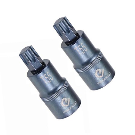 2 stk. 1/2" top med T55 Torx bit, S2 stål bits, CR-V toppe, metrisk 2"