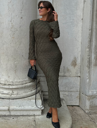 BUBBLEROOM Structure Long Sleeve Midi Dress Klær