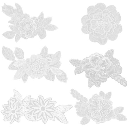 6 stk. Blomsterdekoration Jern Blomster Applikationer Hvid Blonde Applikation Broderi Blomster Tøj Applikationer