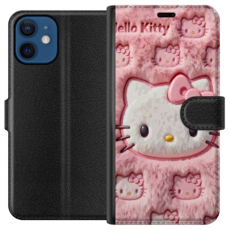 Yhteensopiva Lompakkokotelo Apple iPhone 12 mini Hello Kitty vaaleanpunainen pörröinen tausta, jossa on ikoninen kasvot ja kawaii-esteettisyys