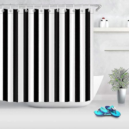 Vattentätt svart- och vitrandigt duschdraperi 180x180 cm Polyester Badrumsinredning med öglekrokar (FMY)