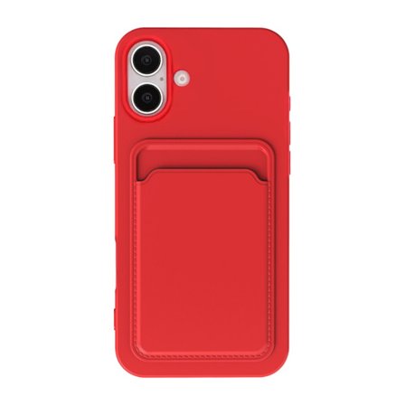 Silicone Case with Card Holder iPhone 16- Red