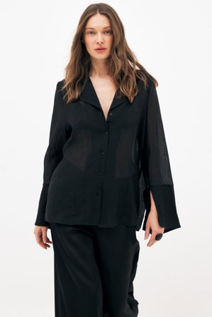 NA-KD Lyocell Blend Crinkle Shirt - Skjorter - Sort - EU 36